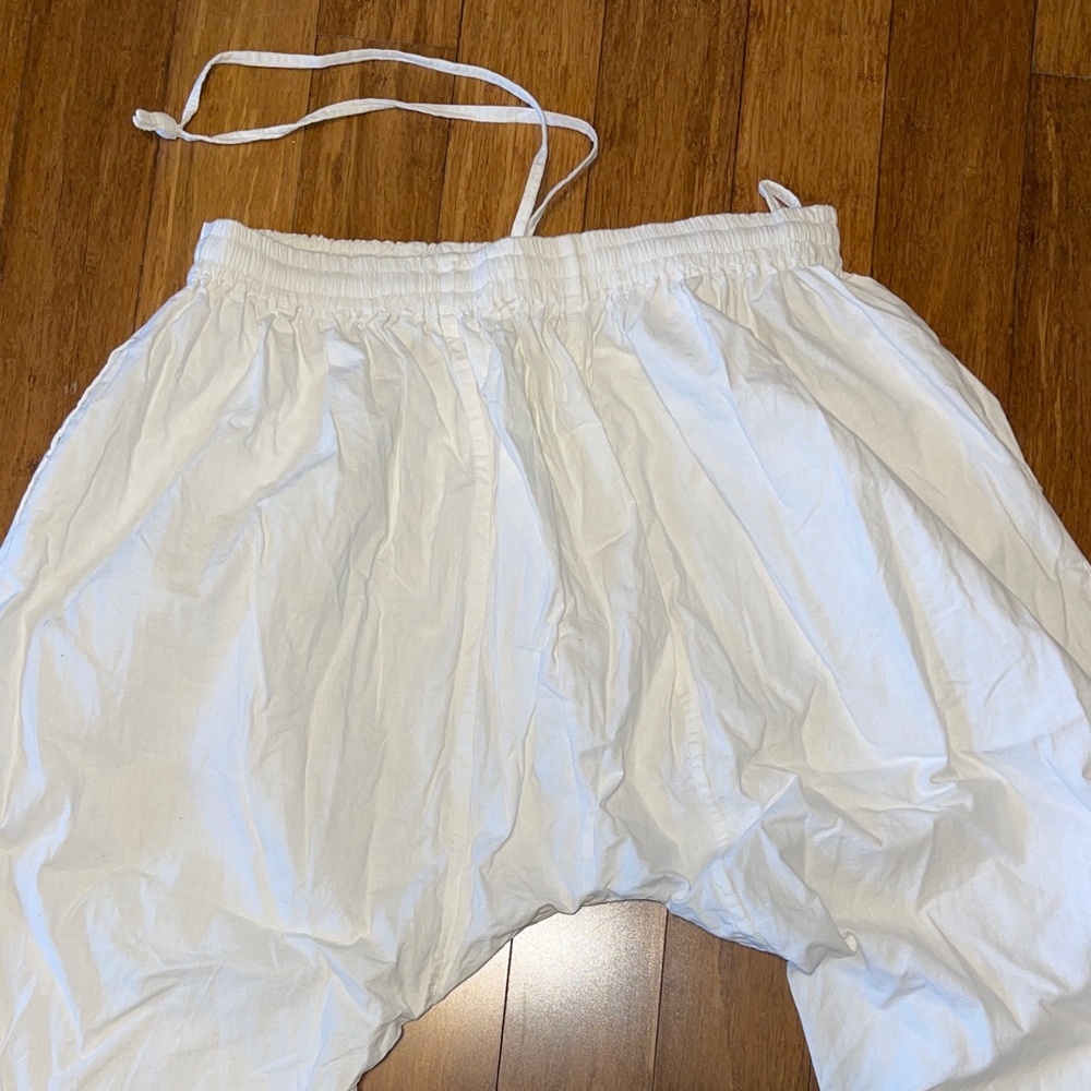 White Drawstring Wide Leg Pants - Picture 2 of 7